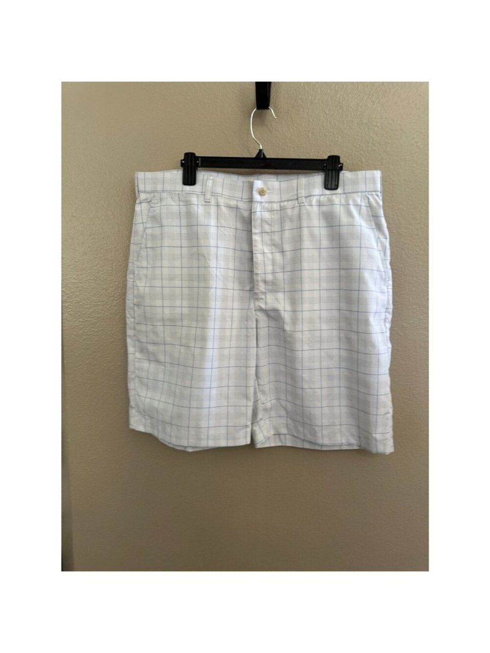 Ben Hogan Performance Golf Collection Mens White Plaid Polyester Shorts 38 NWT